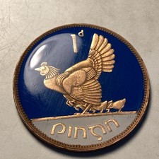 OLD IRISH Penny 1949 Hand Painted and resin coated 