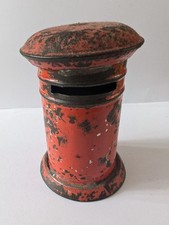 c1875 VR Letterbox Vintage Moneybox Tin Metal Red Retro Home Decor Coin Box