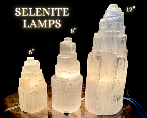 Large selenite tower lamps - selenite,