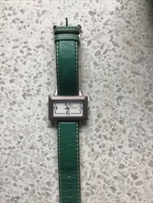 Womens Watch Gossip Oblong Green Leather Strap New Battery Good Time Keeper