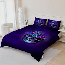 3D Skull Theme Floral Quilt