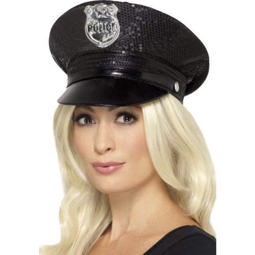 Black police hat sequin - police,
