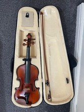 Violin With Bow And Case And Bosin - Brown Colour