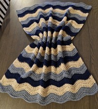 Crochet Newborn Baby Boy Pram Blanket & Hat Set