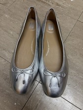 Fitflop Uk 7 DELICATO Bow Soft Metallic-Leather Ballerinas Flats Ballet Silver