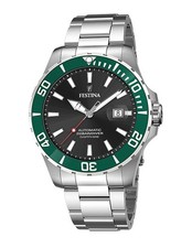 FESTINA F20531/2 Gents All Stainless Steel Green Bezel Date 200m Automatic Watch