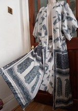 OOAK Handmade Pure Silk Indian Block Print Maxi Kimono Kaftan Size L Boho Beach
