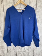 Pringle Mens golf jumper Faldo vintage Scottish sweater Pure wool Medium Blue