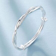 Silver Smooth & Frosted Torque Bangle Bracelet Stamped 925