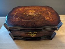 Old-fashioned wooden jewelry box with inlaid mirror 8.5 by 11 inches