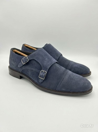 Monkstrap navy shoes mens real - navy,