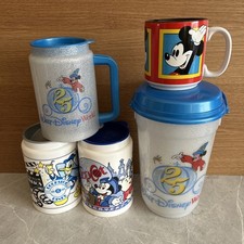 Walt Disney Plastic Drinking Mugs. Mickey Mouse Memorabilia 25 Anniversary Mug