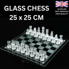 25CM TRADITIONAL CHESS SET GLASS BOARD GAME BEAUTIFUL UNIQUE GIFT 32 PIECE PARTY