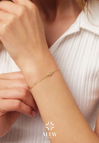 14k gold elephant bracelet - gold,