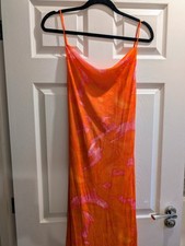 Brand New Pink Boutique Pink And Orange Mesh Strappy Maxi Dress with tags