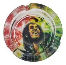 Decaled Thick Glass Smoking Ashtray - Bob Marley Reggae Rasta - 3.5 inch Wide