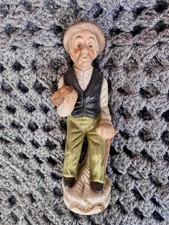 Vintage Ceramic Old Man With Cane And Apples Figurine