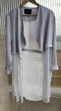 River Island Grey Duster Waterfall Jacket Size 14 Sheer Cover Up Cruise Holiday 