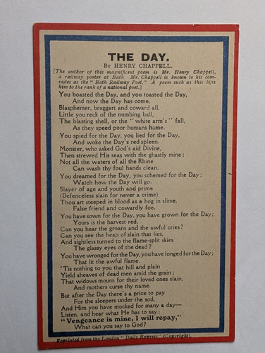 Old postcard ww1 military poem - ww1,