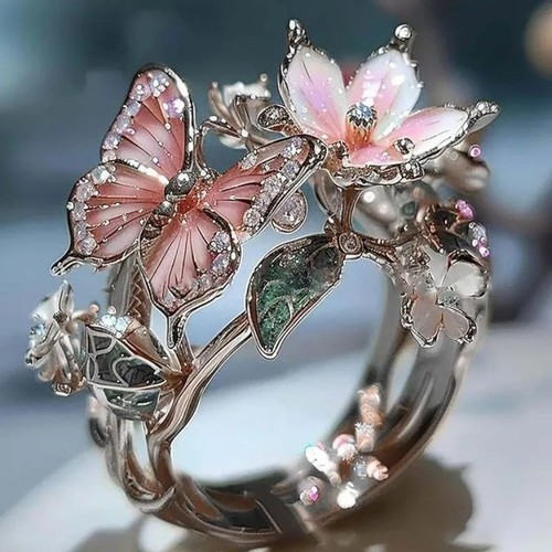 Hot pretty pink butterfly ring - pink,