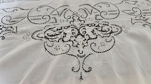 Vintage white linen sheet with - vintage,