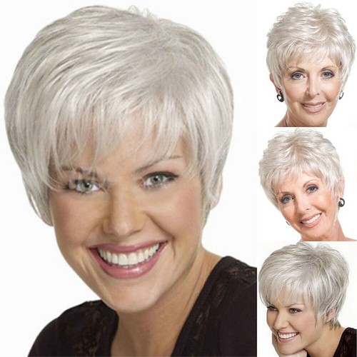 Women natural white wig short - white,