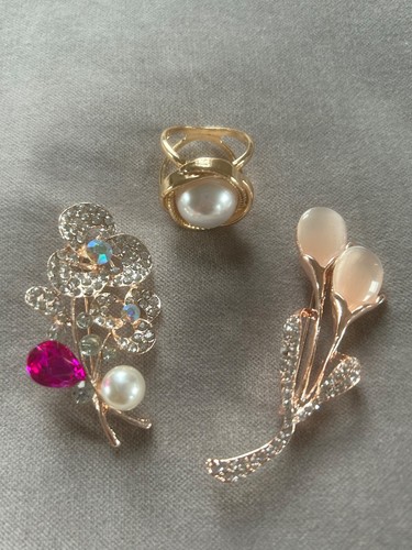 Two brooches one scarf clasp - two, &