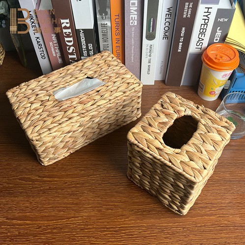 Rattan square tissue box cover - rattan,