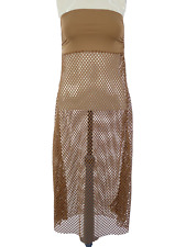 Beach Cover Up Dress Fishnet Brown Skirt Bandeau Sheer Stretch size S M