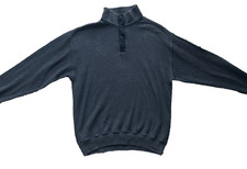 MELKA Designer Grey Cotton Jumper-Snap Button Placket & Ribbed Collar-Size Large