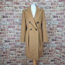 Hobbs Coat Overcoat Camel Hair 10 Brown Wool Doublebreasted Knee Length