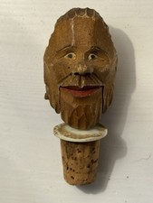 Vintage Wine Bottle Cork Stopper Hand Carved & Painted - Wooden Moving Figure