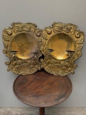 Pair Of Late 19th Century Repousse Brass Candle Wall Sconces