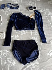 Navy Velvet Feel Dance Costume With Skirt And Accessories