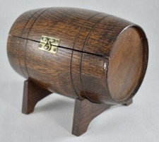 ANTIQUE MINIATURE OAK BARREL CASKET DESK TIDY STORAGE BOX