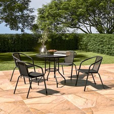 Garden Bistro Patio Furniture Set Marble Grain Table Chairs Outdoor Indoor 5PCS