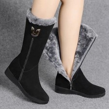 Womens Warm Lined Winter Mid Calf Boots Ladies Faux Fluffy Fur Shoes Sizes UK