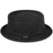 Men's Leather Pork Pie Hat - Water Resistant Sheepskin Porkpie Hat Vintage Style