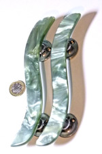 RARE PAIR S SHAPED DOOR PULL HANDLES PEARLESCENT LUCITE & CHROMED METAL 1950s