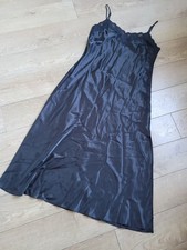 Marks & Spencer Black Satin And Lace Full Slip Underskirt Nightdress 18 Long. 