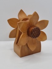 Wooden Flower Napkin Letter Holder 5.5" Handmade Treen Cottage Table Desk Tidy