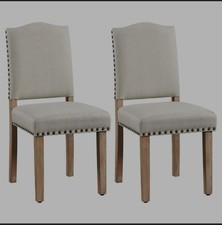 Yaheetech 2pcs Upholstered Dining Chairs with Nailhead Trim, Beige