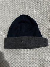 Nike Navy Blue Grey Reversible Beanie Hat Vintage