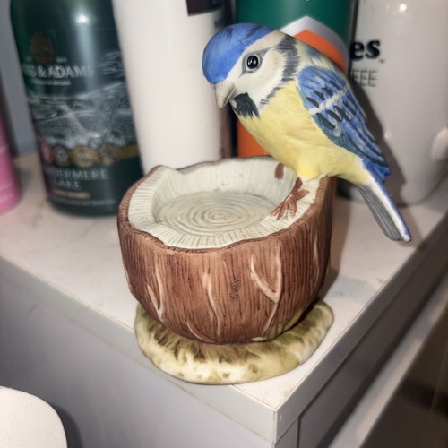 Porcelain blue tit figurine - blue,