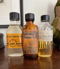 Vintage Chemist Bottles x 3 Brown Ribbed & Clear Ribbed Bottles