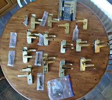Victorian Straight Lever Latch Handles ~ Polished Brass~ 12 sets (3 with Locks) 