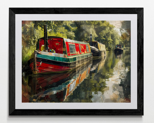 Canal narrow boat framed - boat,