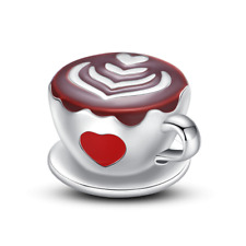Cappuccino I Love You Heart Coffee Mug Charm Sterling Silver 925