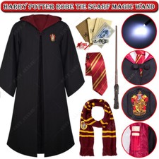Harry Potter Hermione Ron Gryffindor Robe Cloak Tie LED Magic Wand Scarf Costume