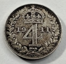 1911 MAUNDY FOUR PENCE 4d SILVER KGV COIN